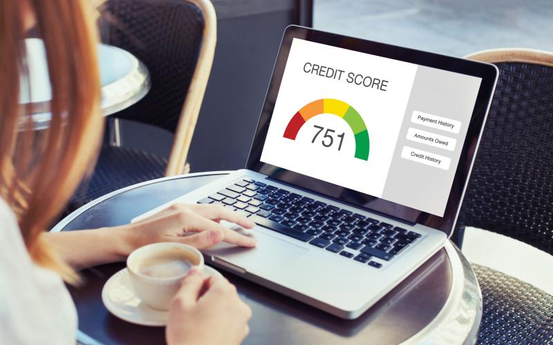 Credit score gauge on computer screen